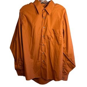 Arrow Mens Burnt Orange Wrinkle Free Poplin Button Down Dress Shirt Large 16.5